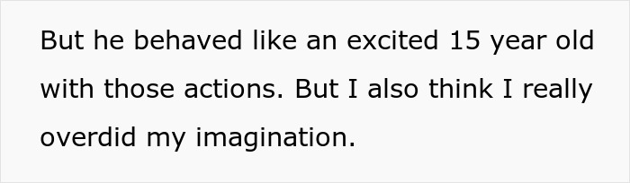 Text on a white background about a married man texting a woman he loved 15 years ago and overimagining the situation.