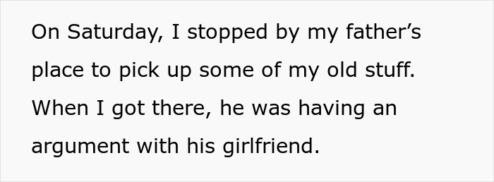 Text excerpt describing a daughter witnessing her dad’s girlfriend’s baby fever causing tension during an argument.