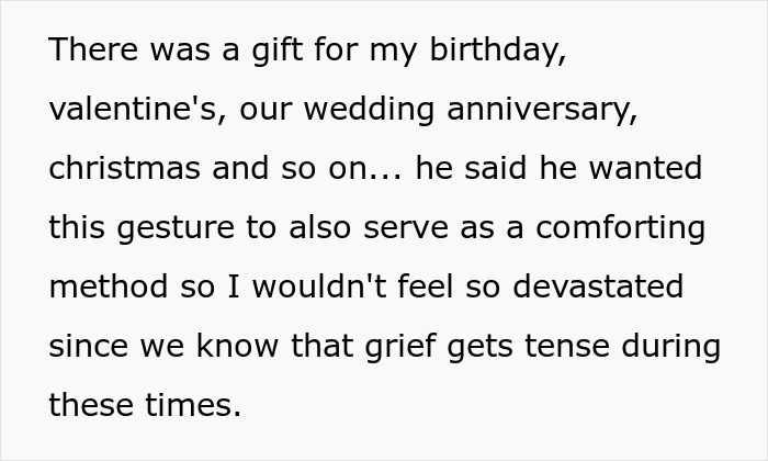 Text explaining a woman coping with grief after her late husband&rsquo;s brother and kids used his clothes and belongings.