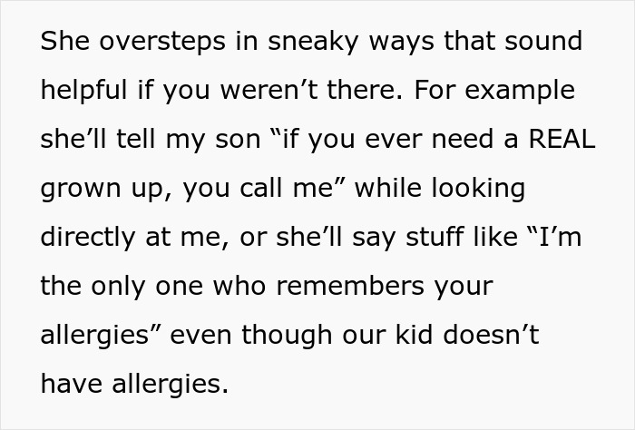 Granny pretends to be kid's guardian, causing tension with dad over her toxic behavior and overstepping boundaries.