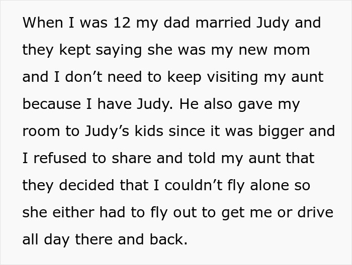 Alt text: Text describing a dad choosing a new family over his daughter and later wanting her back after new wife&rsquo;s betrayal.