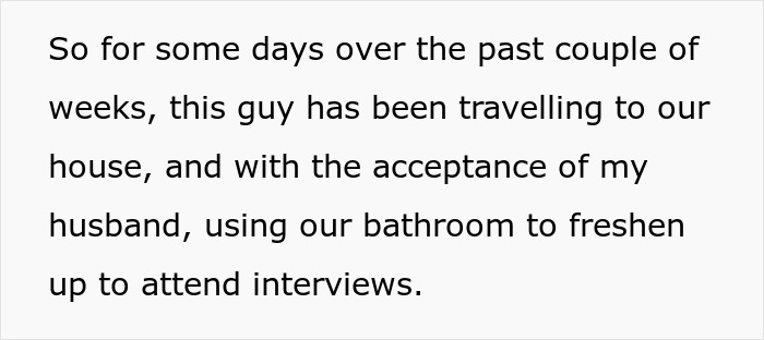 Man with long hair taking a shower while suspicious husband waits outside the bathroom door in a home setting.