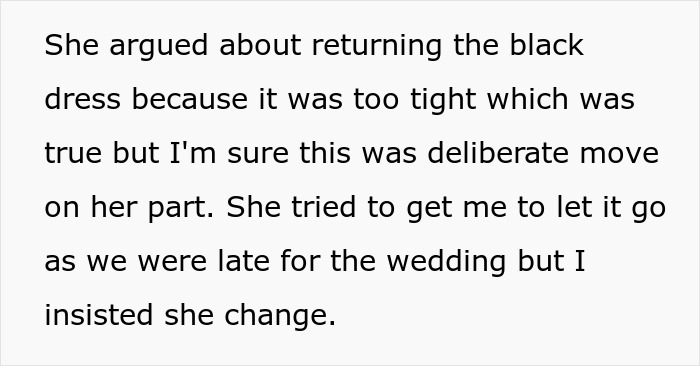 Text excerpt describing a husband leaving wife after she reveals outfit plans for brother's wedding, causing conflict.