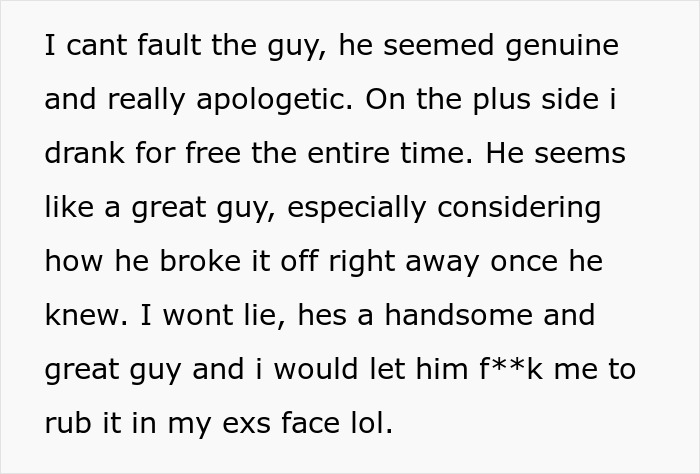 Text excerpt about a guy ending a relationship after a woman suggests an open relationship, showing apology and sincerity.