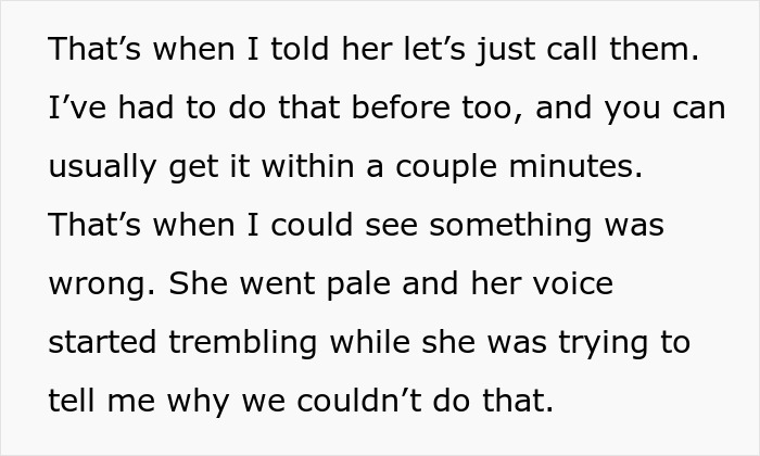 Text excerpt describing a girlfriend pretending to go to work while hiding the truth, leaving boyfriend mortified.