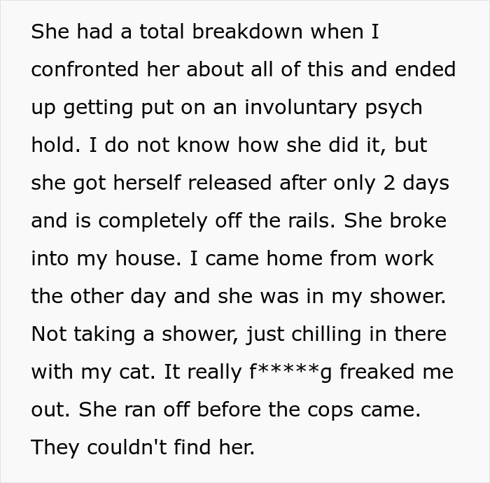 Text describing a psychiatric patient&rsquo;s breakdown and behaviors after a secret is discovered by her boyfriend.
