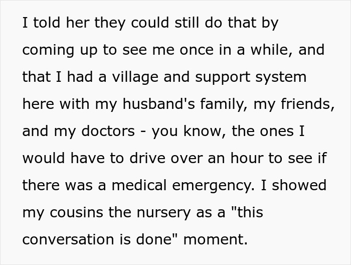 Text excerpt discussing family support and boundaries related to a child out of spite situation and medical emergencies. Text excerpt discussing family support and boundaries related to a child out of spite situation and medical emergencies.