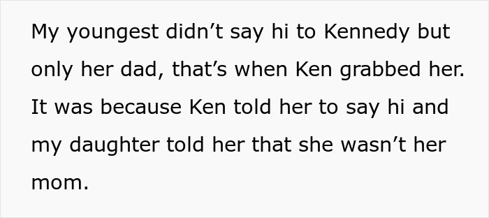 Text excerpt about mistress being cruel to kids and boyfriend defending her against ex in family conflict.