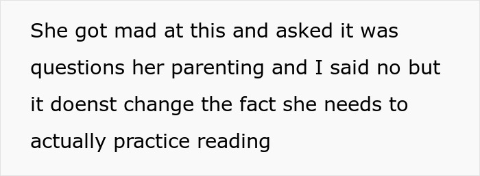Text discussing a grandma pulling free childcare perks after a disagreement over teaching grandkid to read.