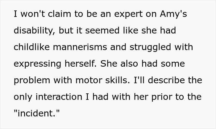 Text describing a man getting fired over a crude drawing, befriending the woman who drew it, and learning her tragic story.