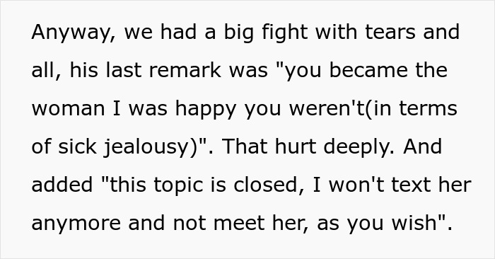 Text excerpt showing a married man expressing regret after texting a woman he loved 15 years ago during an emotional fight.