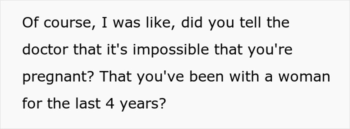 Text showing confusion in a lesbian couple about one partner being pregnant despite their relationship history.