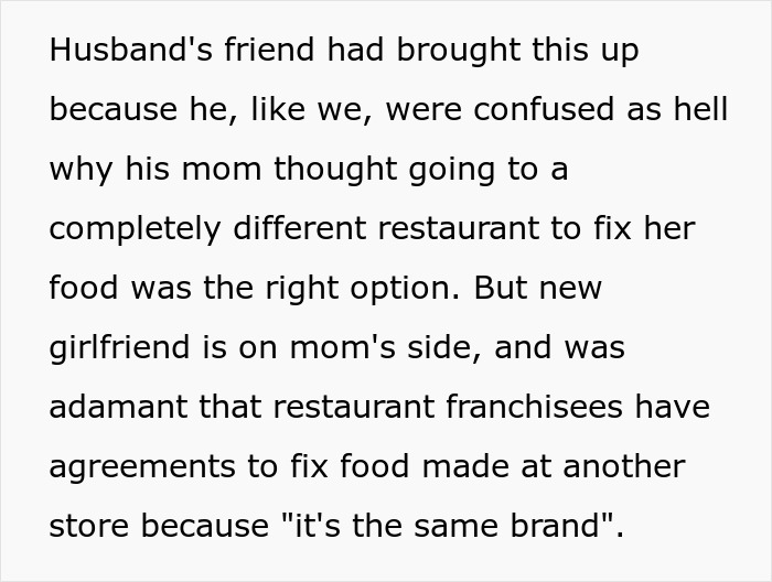 Text excerpt discussing a girlfriend's disrespect toward the service industry involving a restaurant dispute.