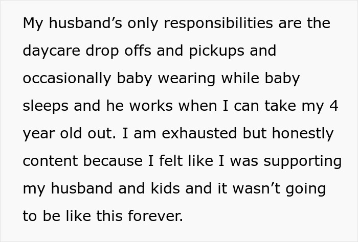 Alt text: Wife shares frustrations about lazy hubby&rsquo;s limited chores and her exhaustion managing family duties alone.