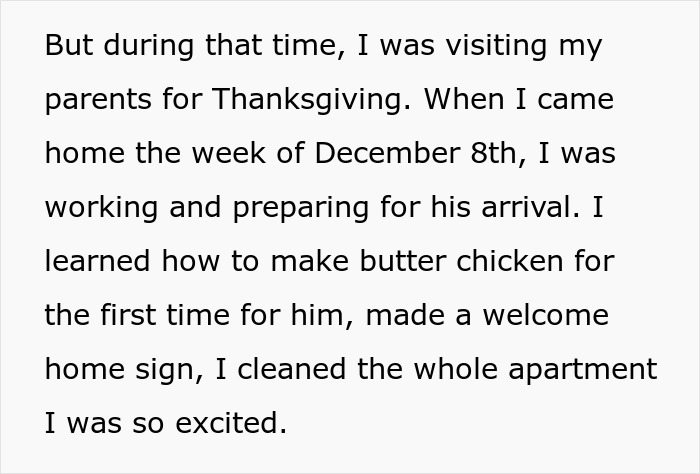 Text excerpt about preparing for boyfriend's arrival, illustrating relationship care and concern amid chlamydia boyfriend cheating issues.