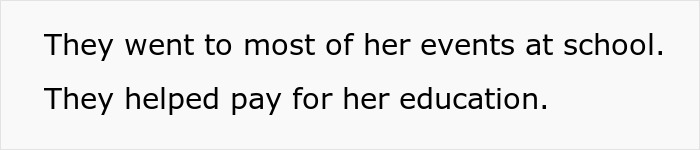 Text excerpt showing support from family attending school events and helping pay for education, illustrating family dynamics.