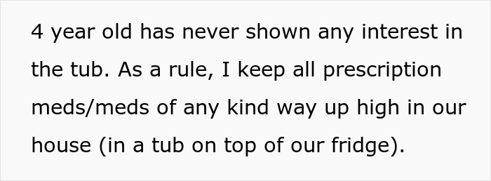 Text about keeping prescription meds out of kid&rsquo;s reach, highlighting DIL&rsquo;s concern and MIL&rsquo;s response.