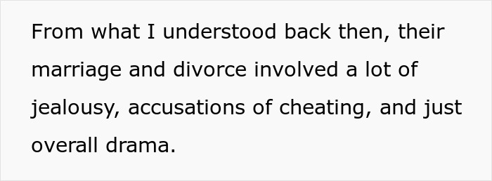 Text excerpt about marriage and divorce involving jealousy, cheating accusations, and drama related to stepdaughters cheating.