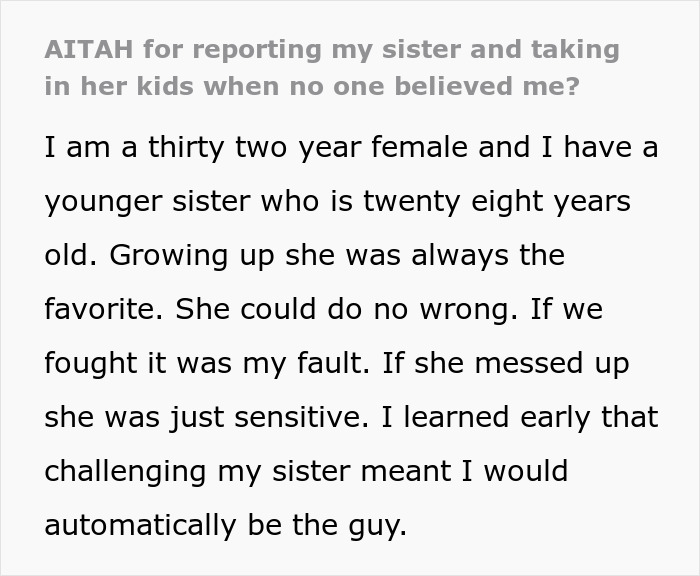 Text from a social media post describing a neglectful mom favored as the golden child while her parents defend her amid CPS concerns.