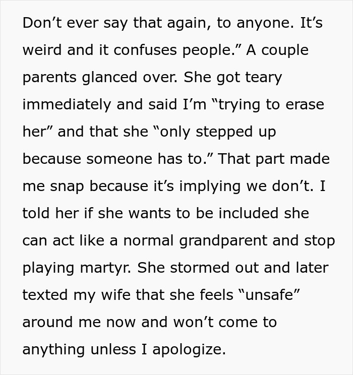 Text conversation about a granny pretending to be kid's guardian, causing conflict with the dad over toxicity issues.