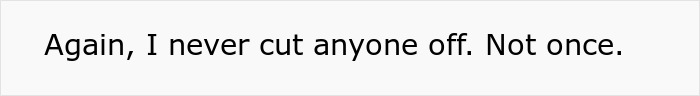 Text on a white background reading I never cut anyone off, relating to postpartum boundaries and maternal retaliation.