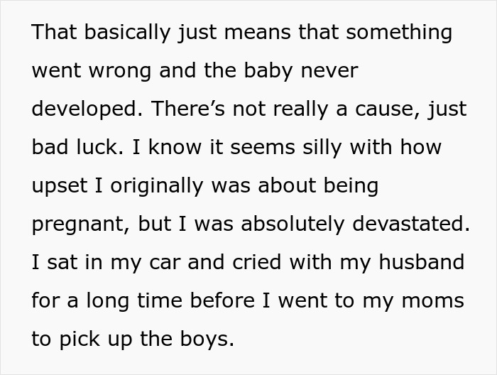 Text excerpt discussing emotional distress after pregnancy loss, related to couple suspects wife's step-mom stealing food.