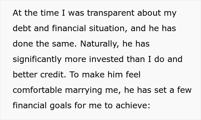 Text excerpt about boyfriend giving girlfriend time to fix finances with set financial goals for marriage.