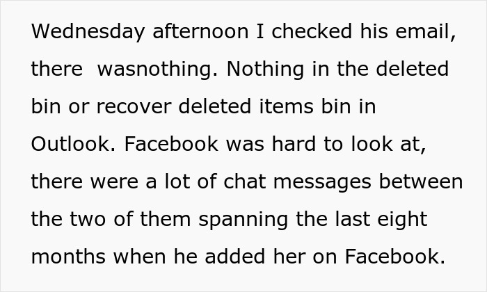 Text from a deleted email search and Facebook chat messages revealing a husband’s baby-making plan with a friend.