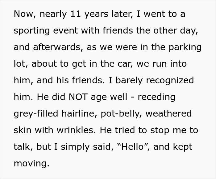 Text excerpt describing meeting a cheater with 9 kids and countless baby mamas, highlighting his aged appearance and rejection.