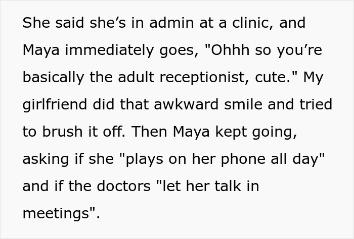 Text conversation showing a girlfriend being subtly bullied by her boyfriend&rsquo;s best friend&rsquo;s girlfriend at a birthday gathering.