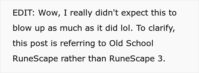Text post explaining the unexpected popularity of a story about Old School RuneScape and relationship betrayal. - 53