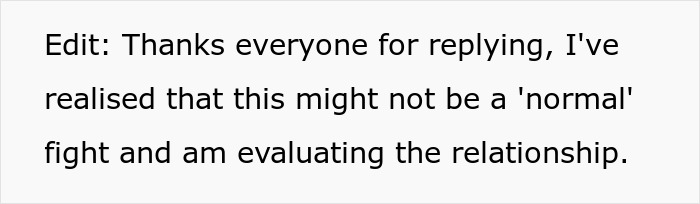 Text excerpt on a plain white background discussing relationship evaluation after a fight.