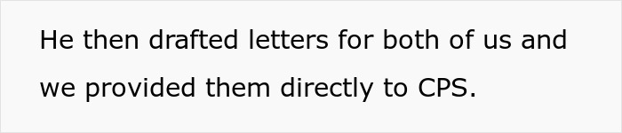 Text excerpt about drafting letters and providing them to CPS, related to postpartum boundaries retaliation.