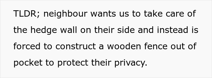 Woman trims living hedge after neighbors try to force her, leading to a wooden fence built for privacy protection.
