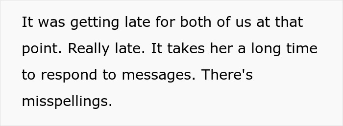 Text excerpt about late-night messaging delays and misspellings related to man fired over crude drawing.
