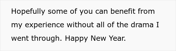 Text image with a hopeful message about learning from experience and wishing a Happy New Year.