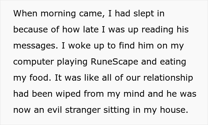 Text describing a breakup involving RuneScape, betrayal, and loss of years of effort in the game. - 28