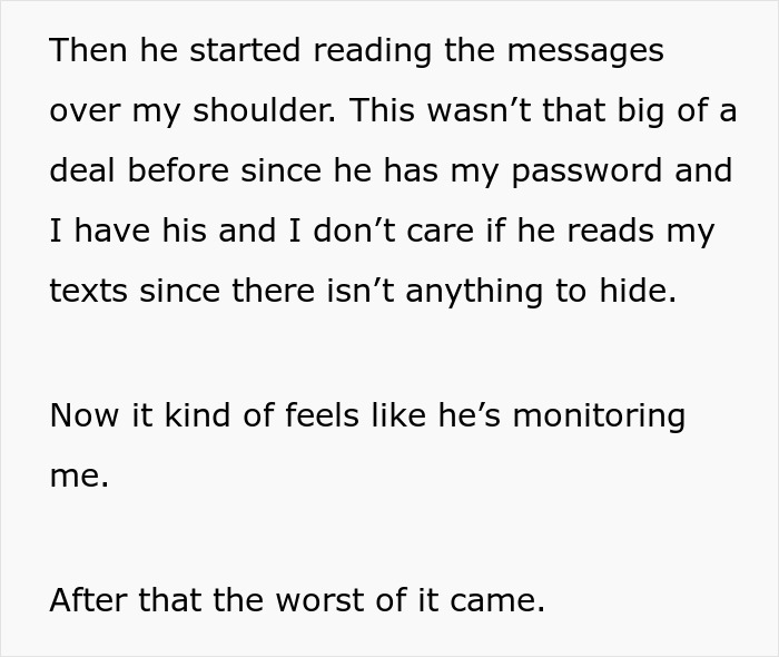 Text excerpt showing a relationship conflict where a man can&rsquo;t handle his girlfriend doing her maid of honor duties at a wedding.