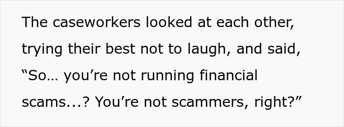 Text excerpt about caseworkers questioning suspected financial scams, relating to postpartum boundaries retaliation context.