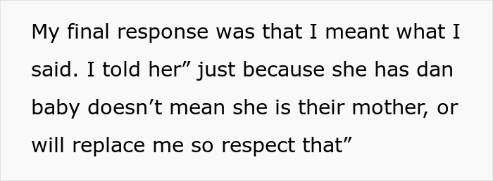 Text excerpt showing a confrontation where a mistress refuses to accept a maternal role for her boyfriend&rsquo;s kids.