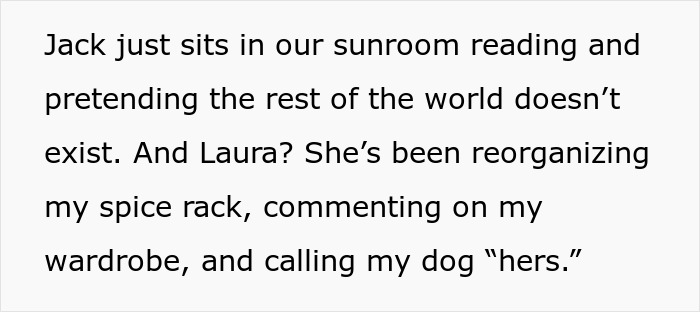 Text excerpt showing a family dynamic where a man’s wife discovers the real reason his family moved in with them.