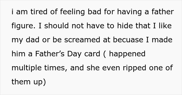 Text about feeling tired of hiding affection for a father figure and being screamed at for calling stepdad dad. Text about feeling tired of hiding affection for a father figure and being screamed at for calling stepdad dad.