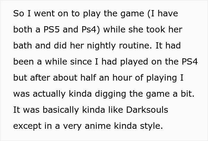 Text excerpt showing a woman upset as her boyfriend likes her gift, related to relationship gift expectations.