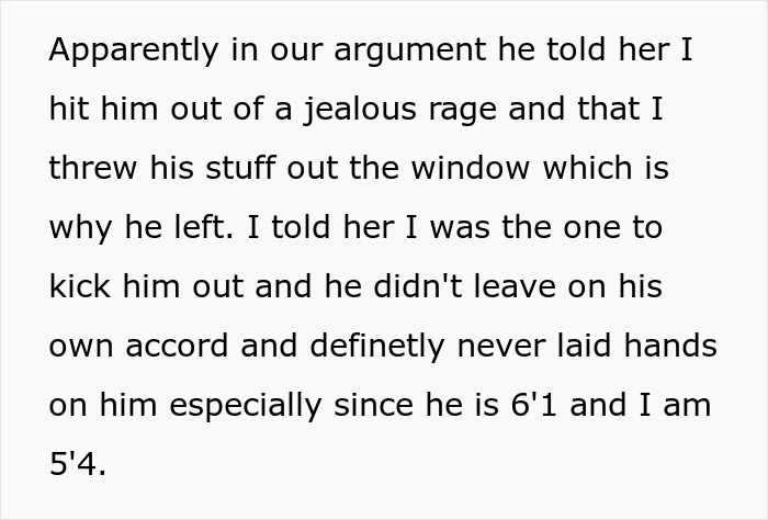 Text excerpt showing a man spinning a tale about a pregnant female bestie, shocking his wife with false claims during an argument.