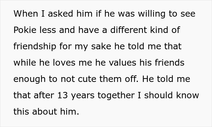 Text about husband best friend cheating discussing friendship boundaries and relationship trust after 13 years together.