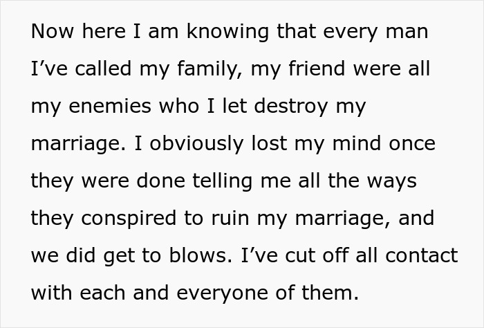 Parentes e amigos do sexo masculino arruínam o casamento de um cara só para ficar com sua ex-mulher e ser cortado de sua vida