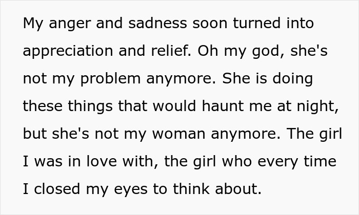 Text excerpt showing a man's emotional reflection in a man date single mom drama about love and relief.