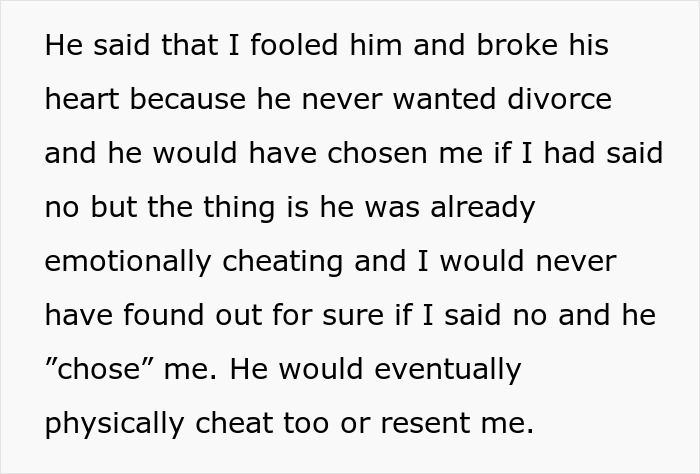 Man wants freedom to explore outside marriage, wife uncovers emotional and physical gym affair, then walks away.