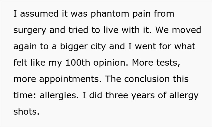 Man with throat pain for 35 years seeks multiple medical opinions and undergoes allergy shots to solve his health mystery.