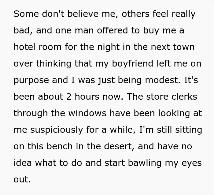 Woman's "Joke" Becomes Her Nightmare When Her BF Drives Off, Leaving Her Stranded With No Phone Woman's "Joke" Becomes Her Nightmare When Her BF Drives Off, Leaving Her Stranded With No Phone